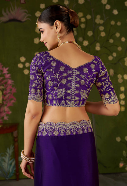 Violet Rangoli Silk Saree with Embroidered Designer Blouse Piece