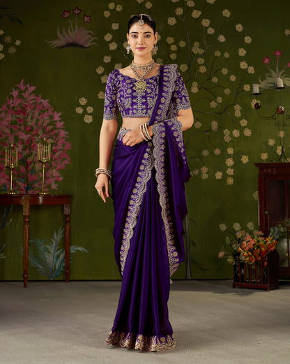 Violet Rangoli Silk Saree with Embroidered Designer Blouse Piece