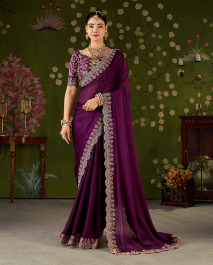 Wine Rangoli Silk Saree with Embroidered Designer Blouse Piece