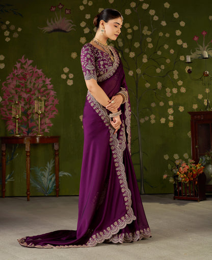 Wine Rangoli Silk Saree with Embroidered Designer Blouse Piece