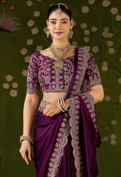 Wine Rangoli Silk Saree with Embroidered Designer Blouse Piece