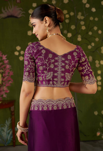 Wine Rangoli Silk Saree with Embroidered Designer Blouse Piece