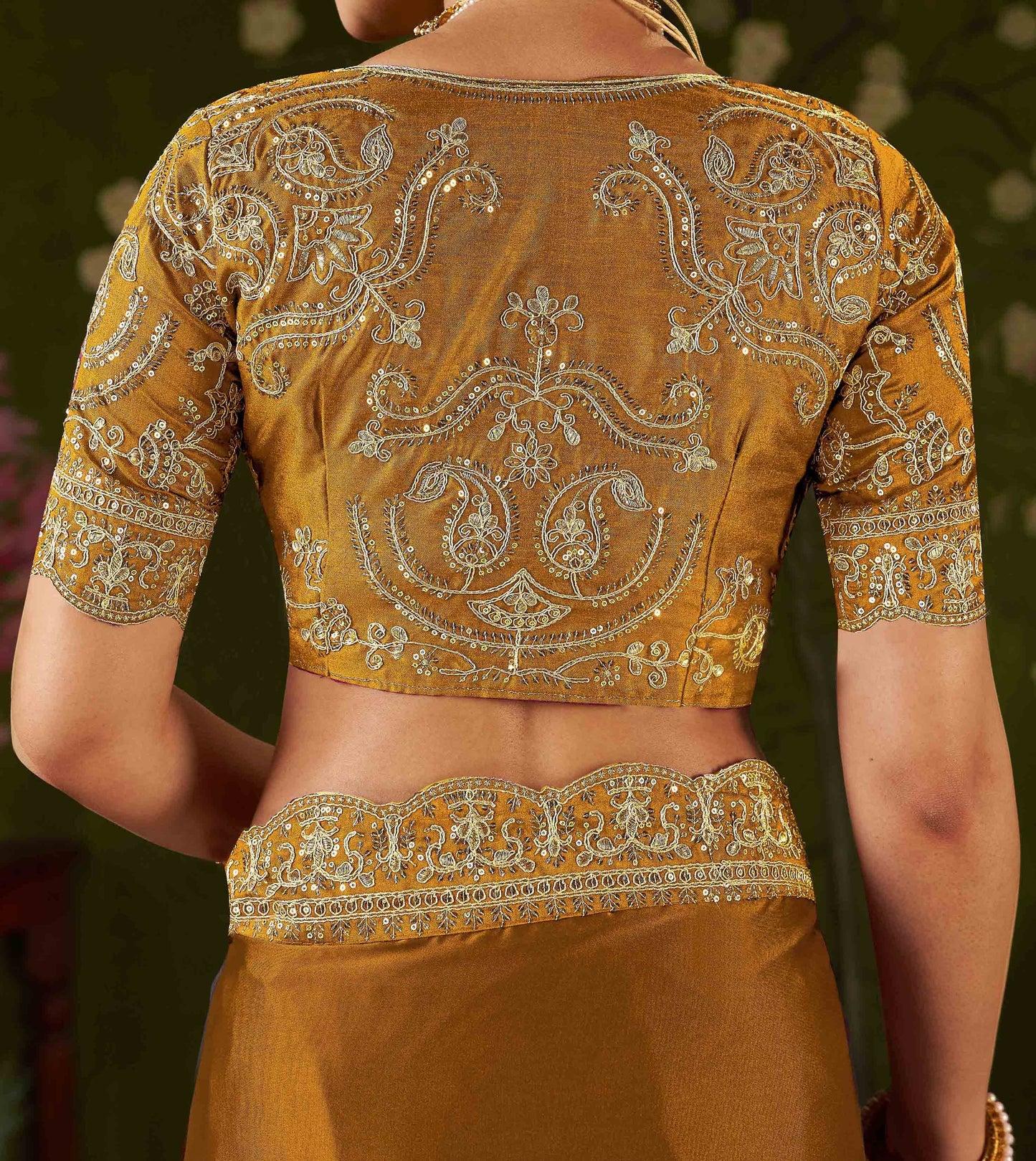 Mustard Rangoli Silk Embroidered Cutwork Lace Saree for Women with Designer Blouse Piece