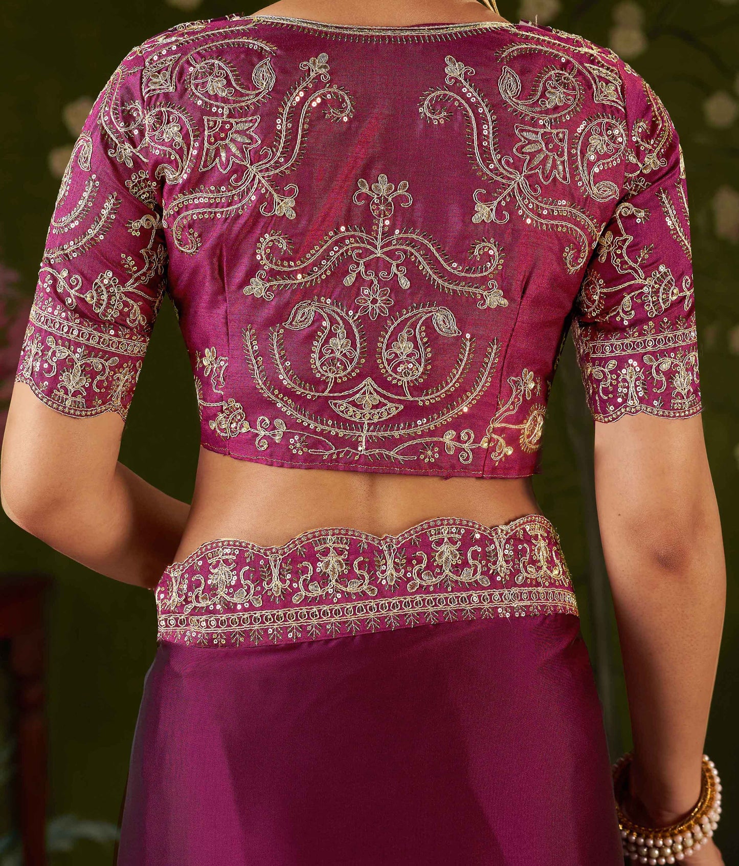 Rani Pink Rangoli Silk Embroidered Cutwork Lace Saree for Women with Designer Blouse Piece