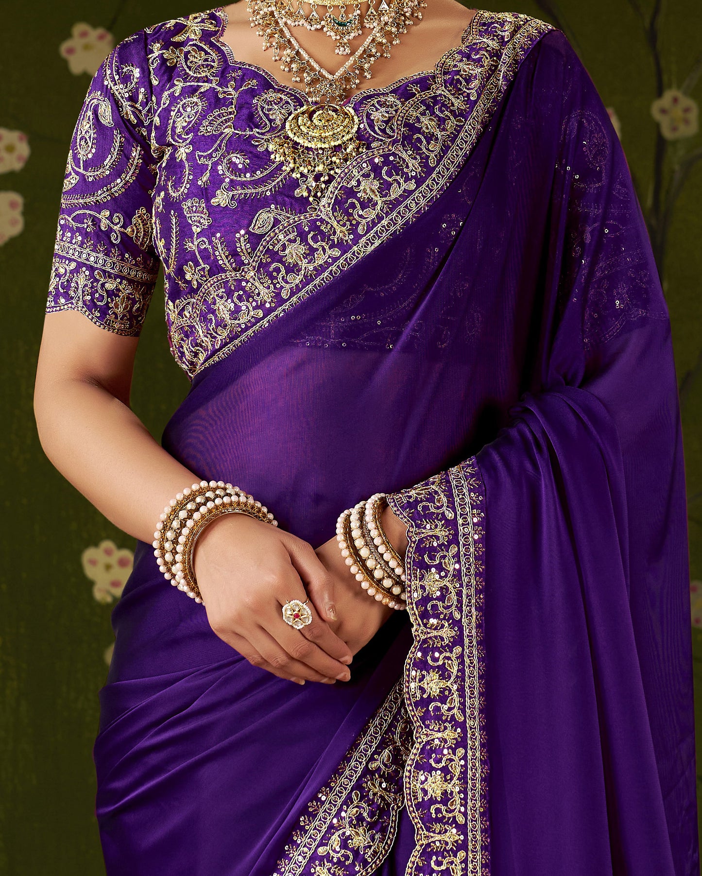 Violet Rangoli Silk Embroidered Cutwork Lace Saree for Women with Designer Blouse Piece