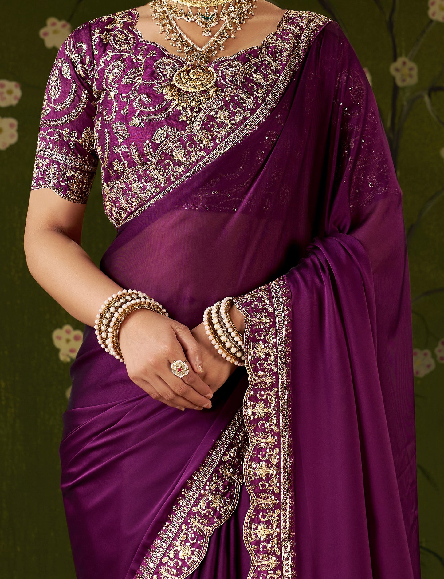 Wine Rangoli Silk Embroidered Cutwork Lace Saree for Women with Designer Blouse Piece