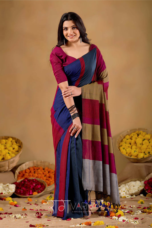 Raag Varnam Grey Handloom Khadi Cotton Saree