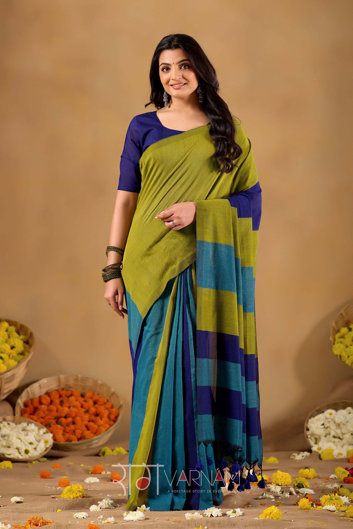 Raag Varnam Navy Handloom Khadi Cotton Saree