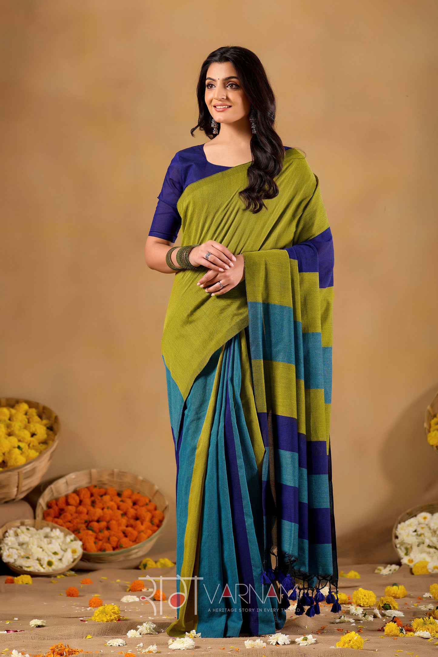 Raag Varnam Navy Handloom Khadi Cotton Saree