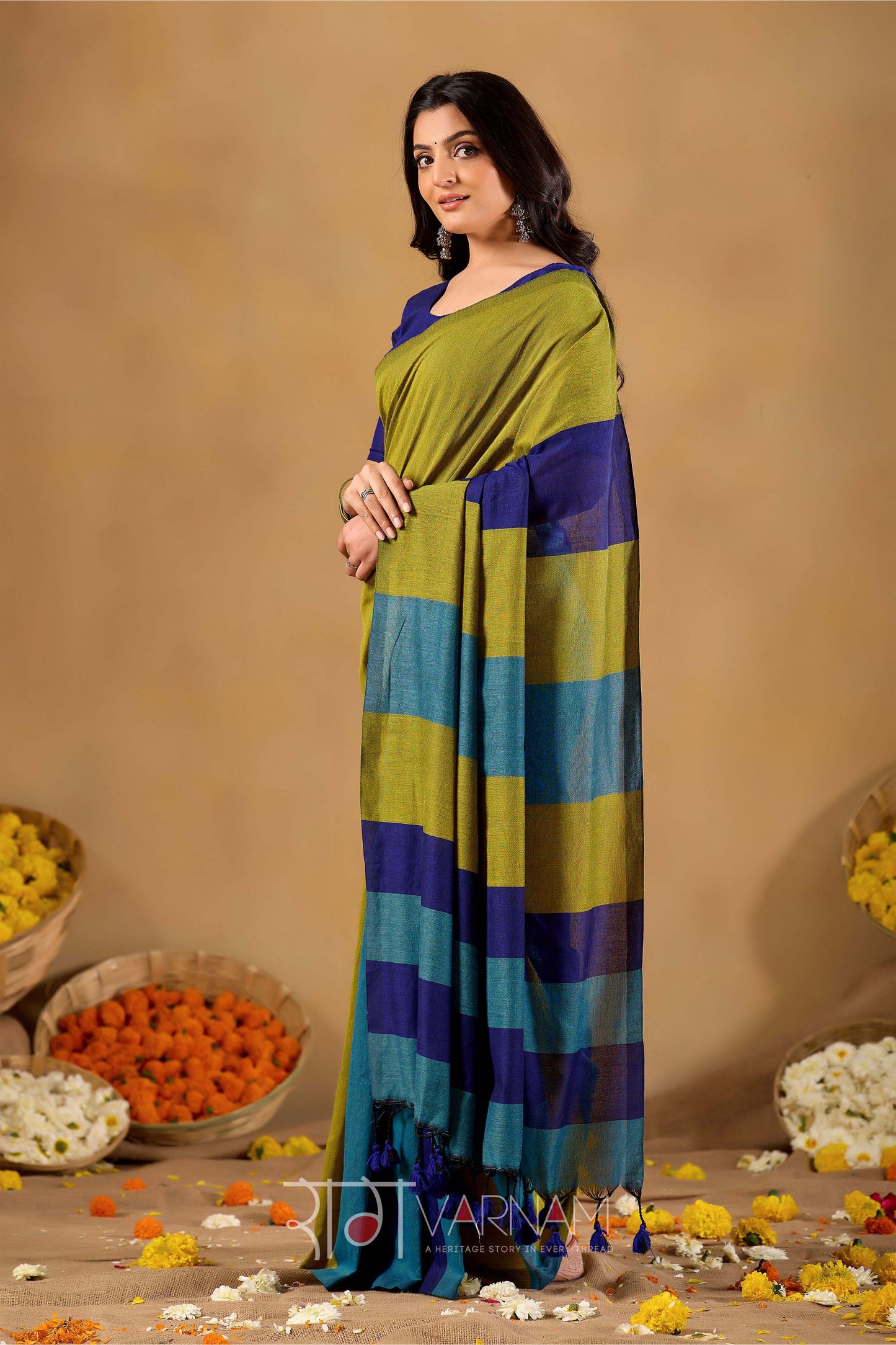 Raag Varnam Navy Handloom Khadi Cotton Saree