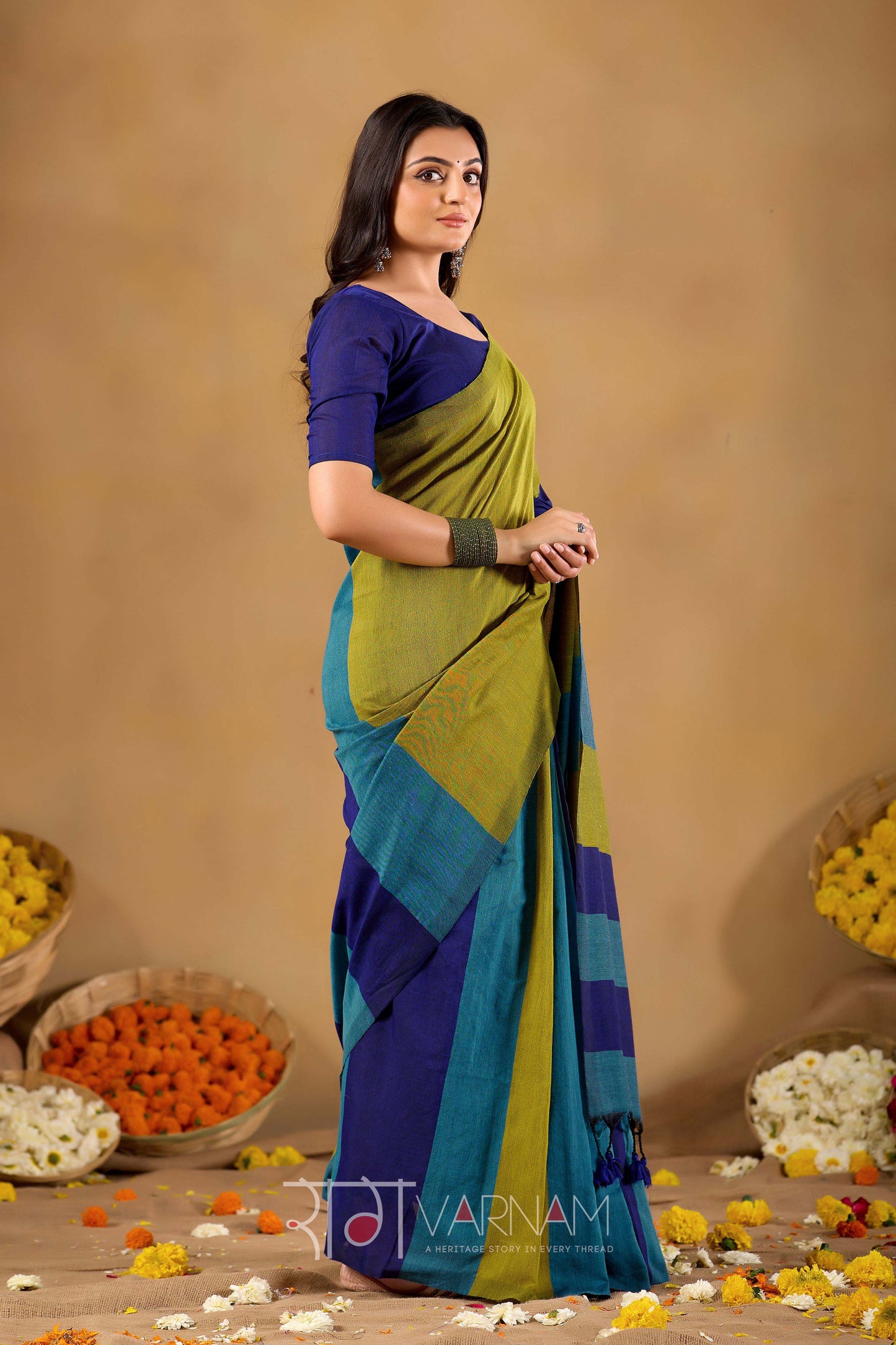Raag Varnam Navy Handloom Khadi Cotton Saree