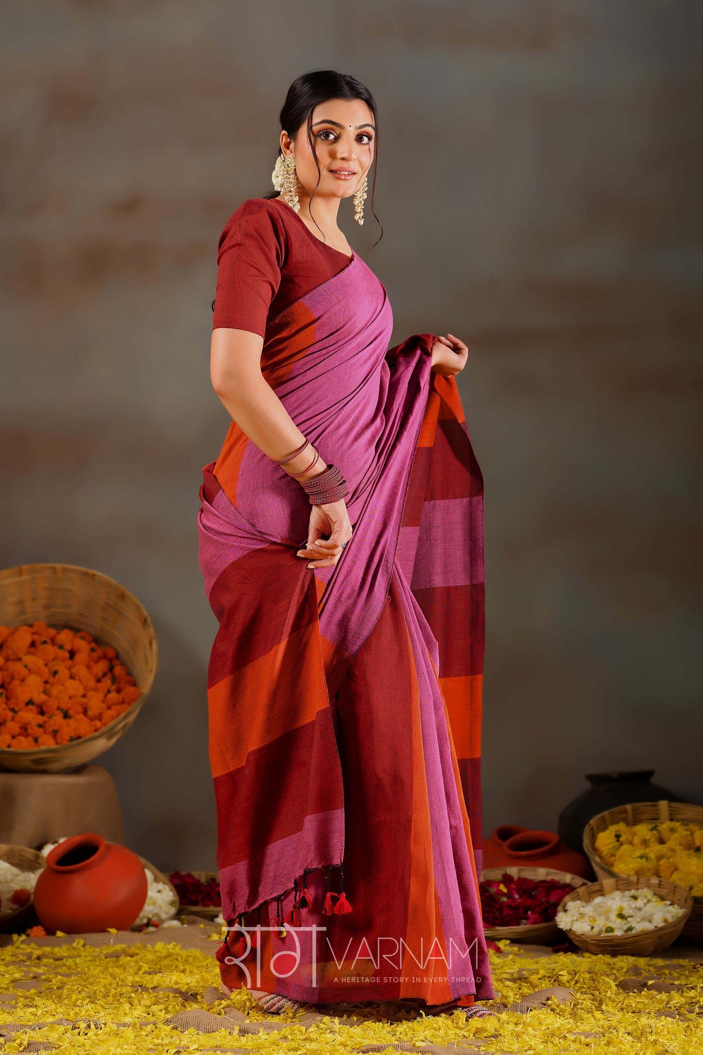 Raag Varnam Pink Handloom Khadi Cotton Saree