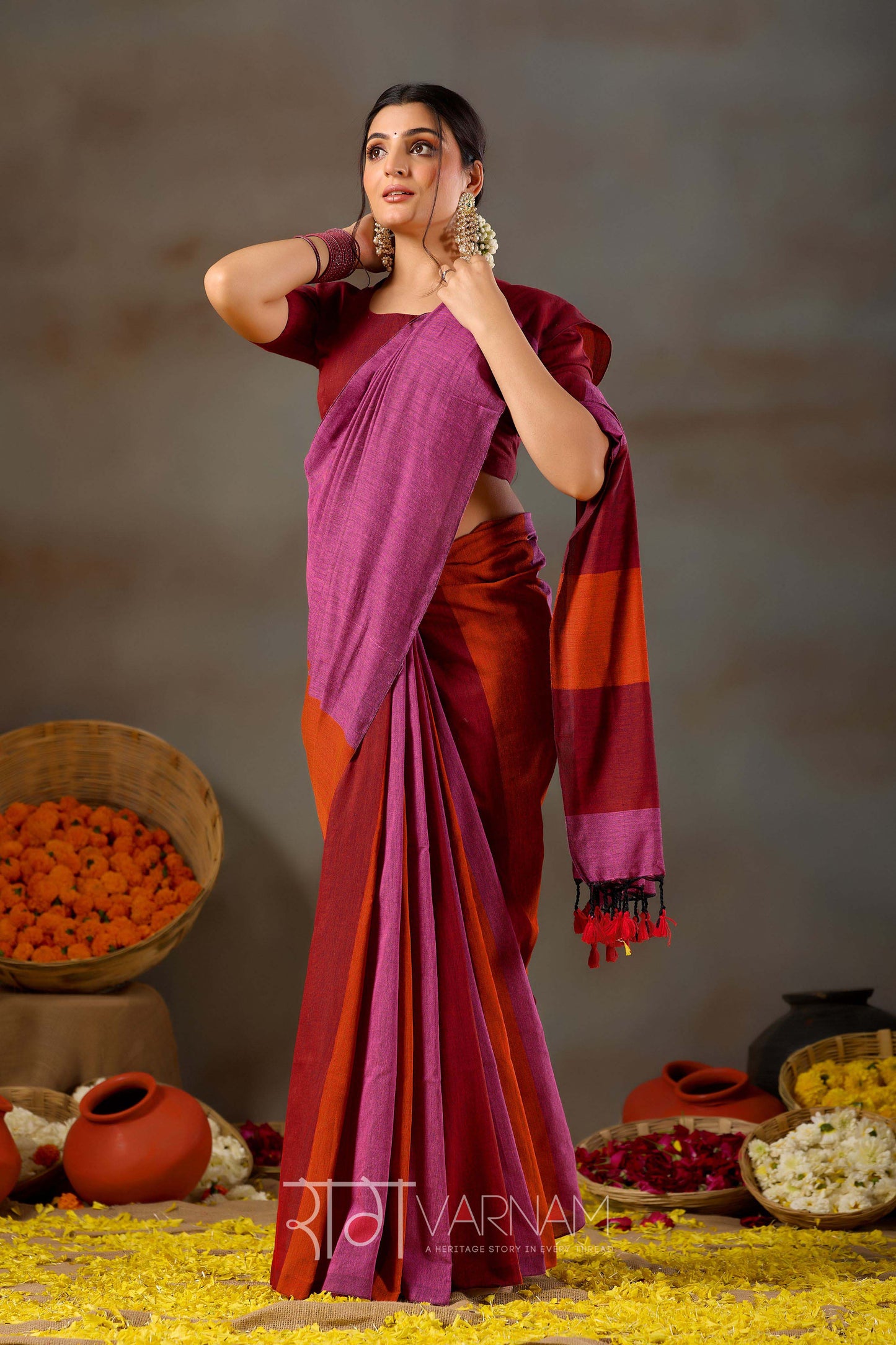 Raag Varnam Pink Handloom Khadi Cotton Saree