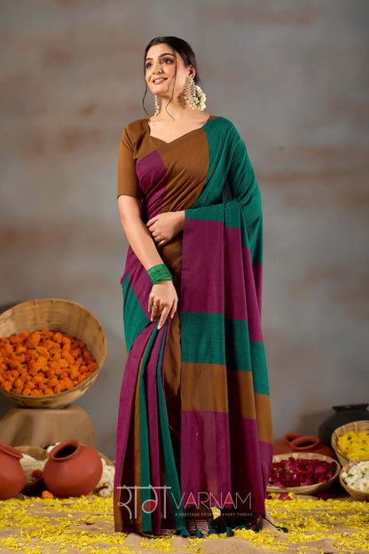 Raag Varnam Rama Green Handloom Khadi Cotton Saree