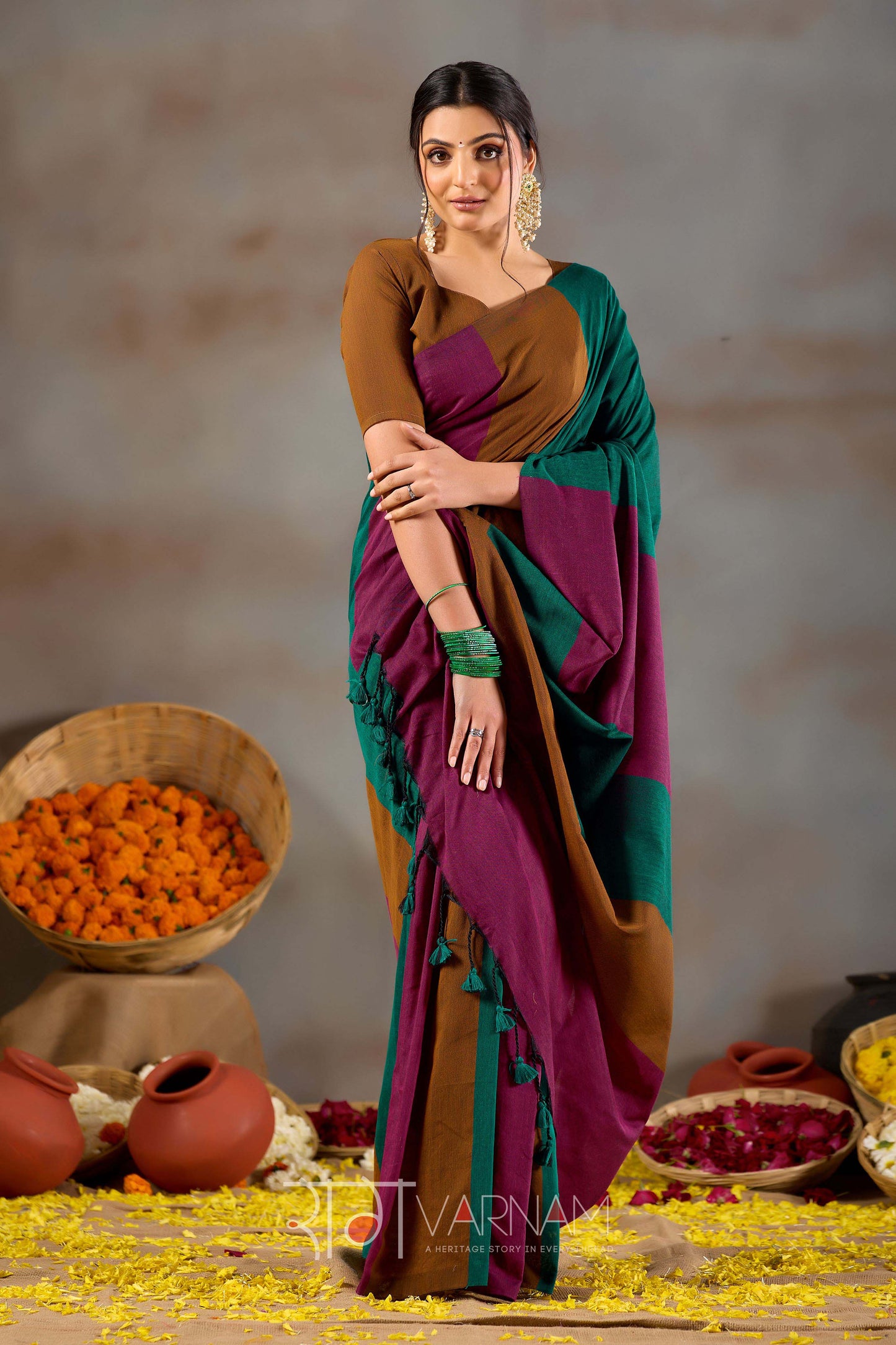 Raag Varnam Rama Green Handloom Khadi Cotton Saree
