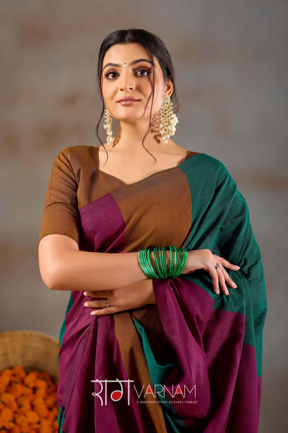 Raag Varnam Rama Green Handloom Khadi Cotton Saree