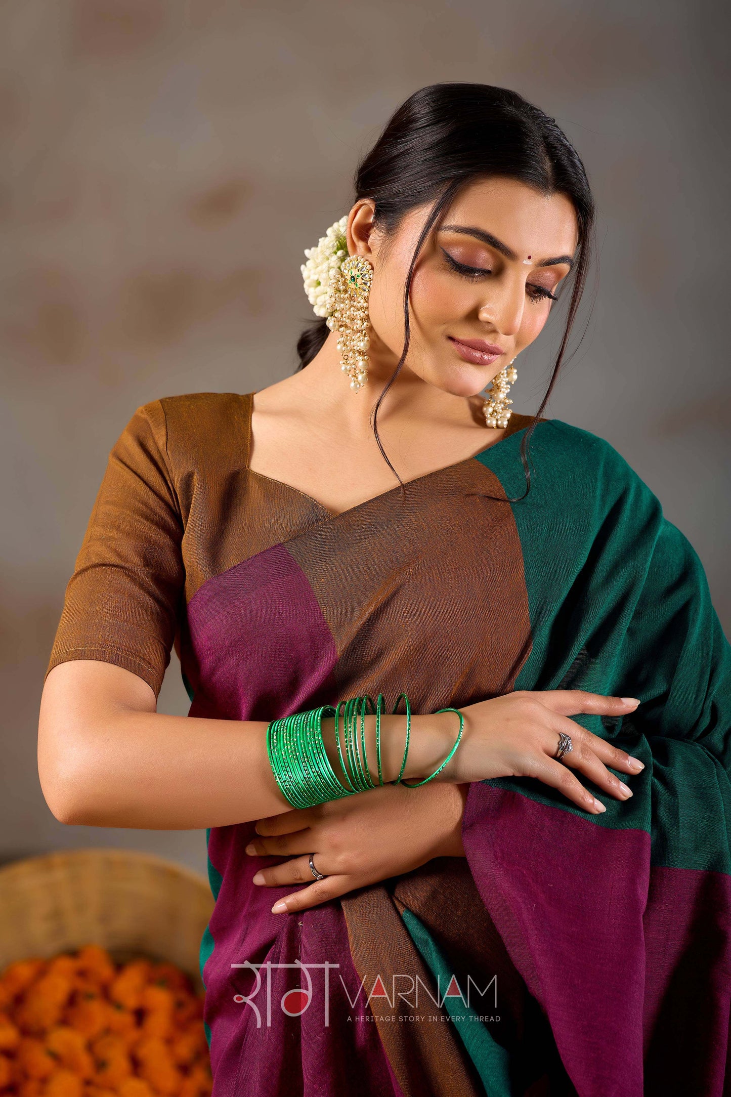 Raag Varnam Rama Green Handloom Khadi Cotton Saree
