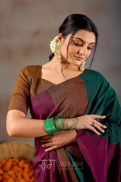 Raag Varnam Rama Green Handloom Khadi Cotton Saree