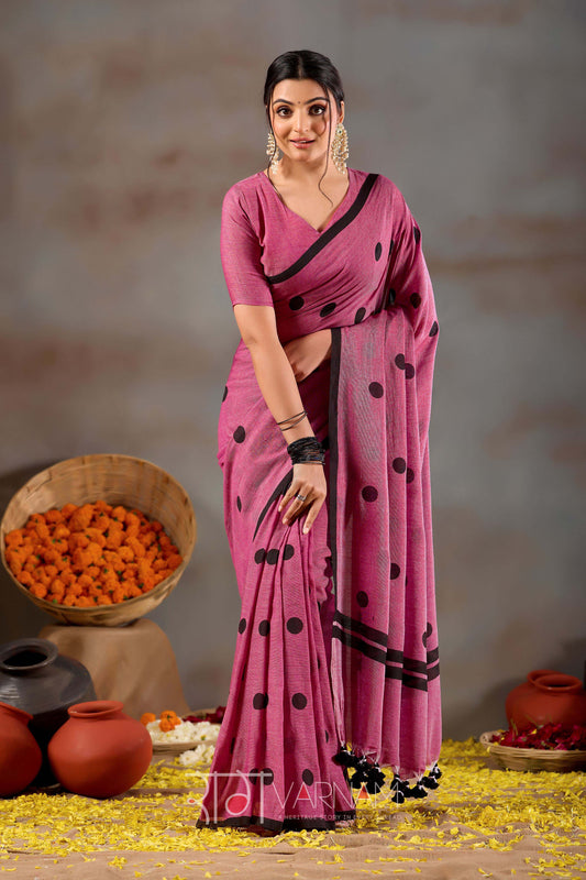 Raag Varnam Pink Handloom Print Cotton Saree