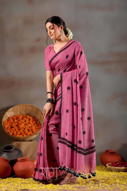 Raag Varnam Pink Handloom Print Cotton Saree