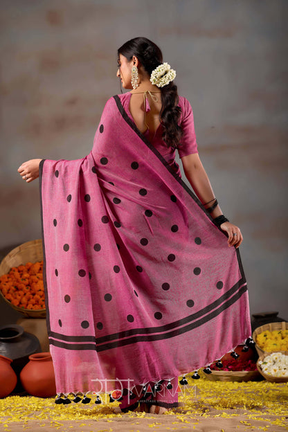 Raag Varnam Pink Handloom Print Cotton Saree