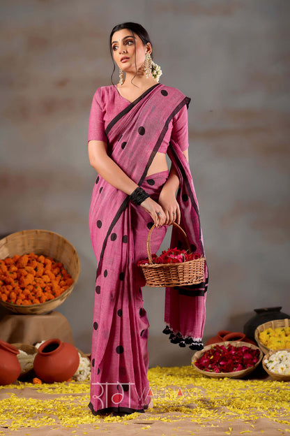 Raag Varnam Pink Handloom Print Cotton Saree