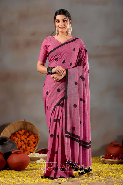 Raag Varnam Pink Handloom Print Cotton Saree