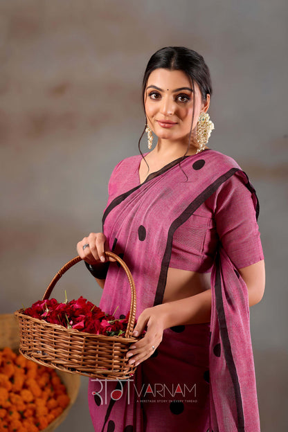 Raag Varnam Pink Handloom Print Cotton Saree