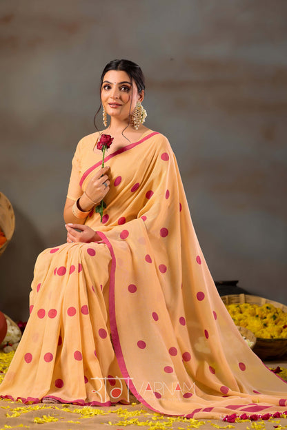 Raag Varnam Yellow Handloom Print Cotton Saree