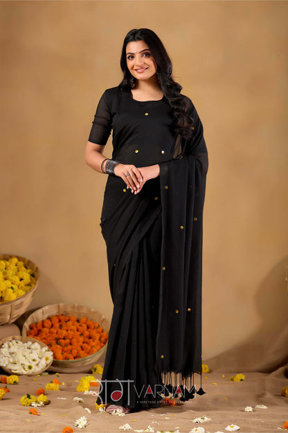 Raag Varnam Black  Handloom Gini Cotton Saree