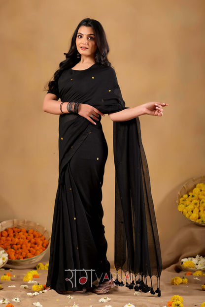 Raag Varnam Black  Handloom Gini Cotton Saree