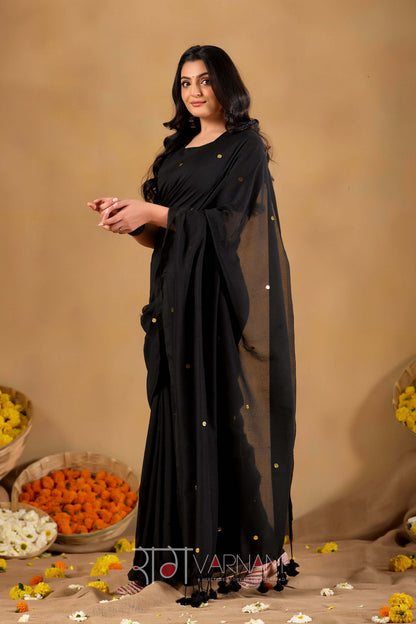 Raag Varnam Black  Handloom Gini Cotton Saree