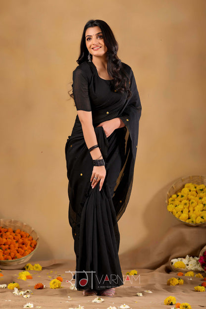 Raag Varnam Black  Handloom Gini Cotton Saree