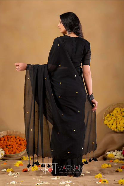 Raag Varnam Black  Handloom Gini Cotton Saree