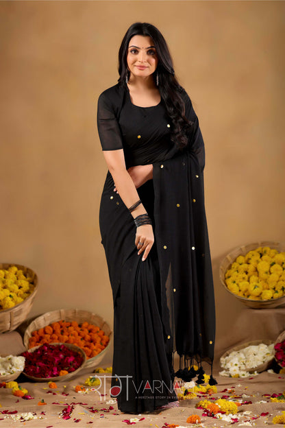 Raag Varnam Black  Handloom Gini Cotton Saree