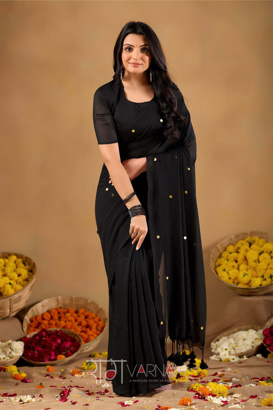 Raag Varnam Black  Handloom Gini Cotton Saree