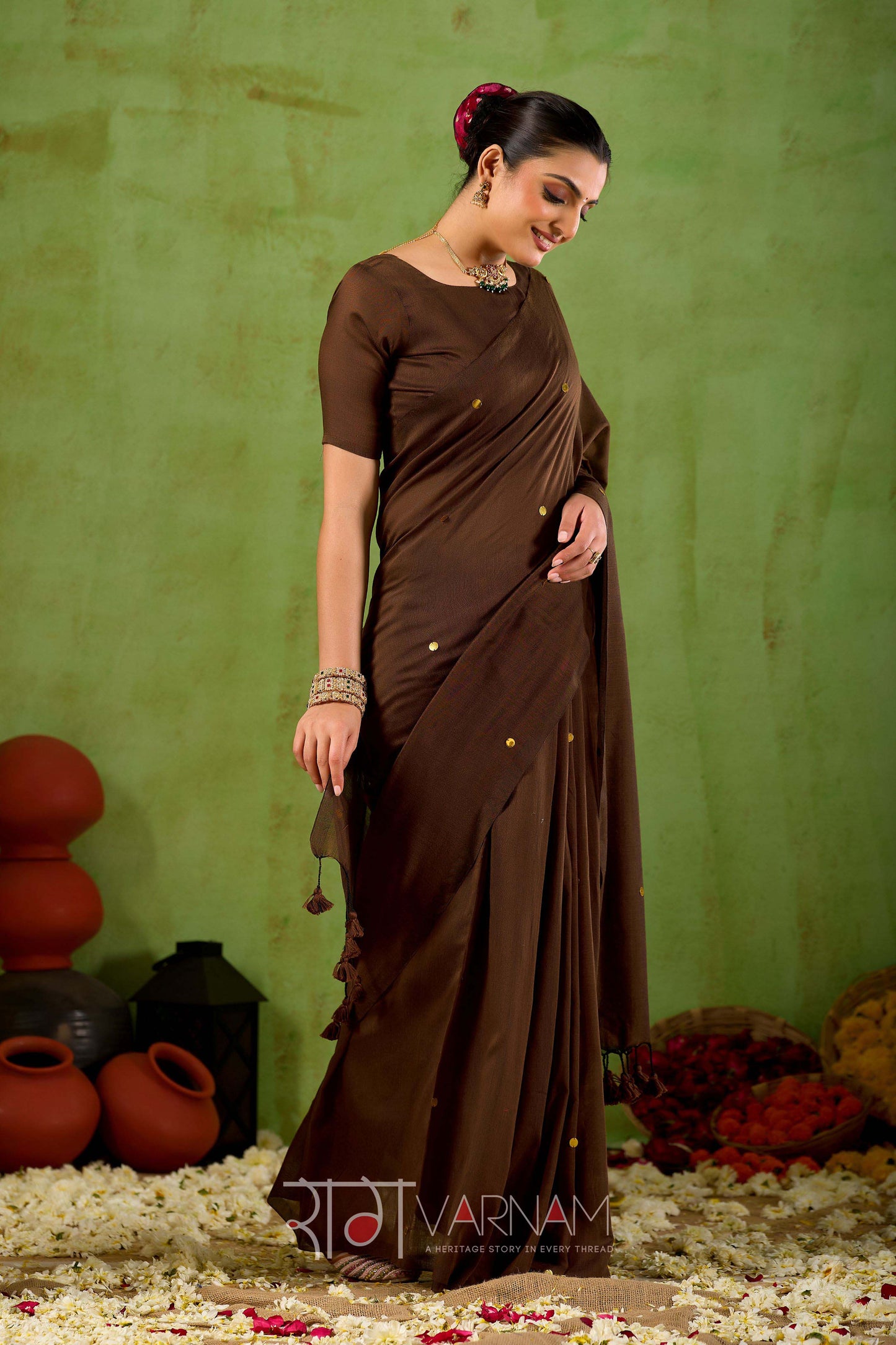 Raag Varnam Coffe  Handloom Gini Cotton Saree