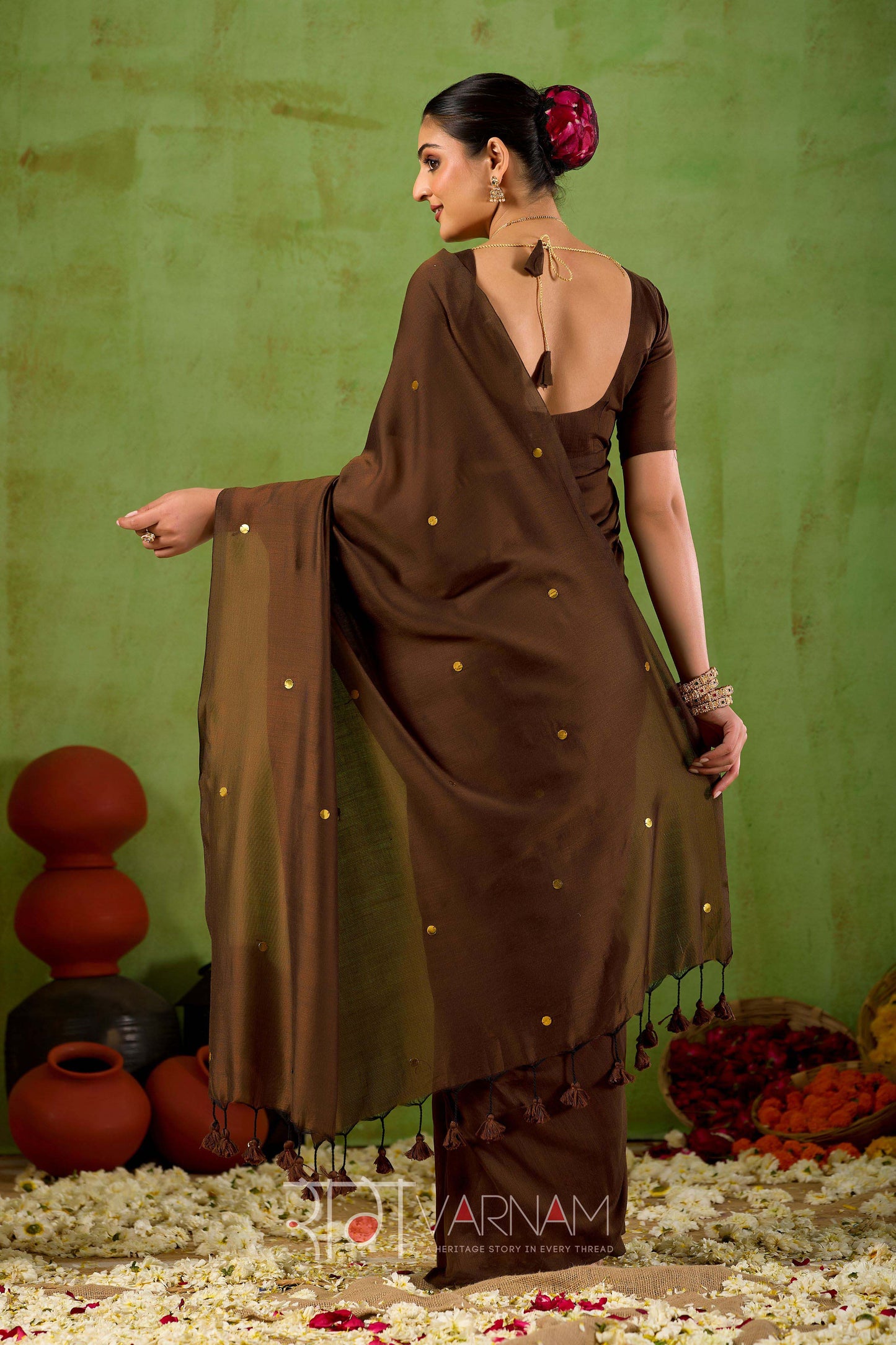 Raag Varnam Coffe  Handloom Gini Cotton Saree