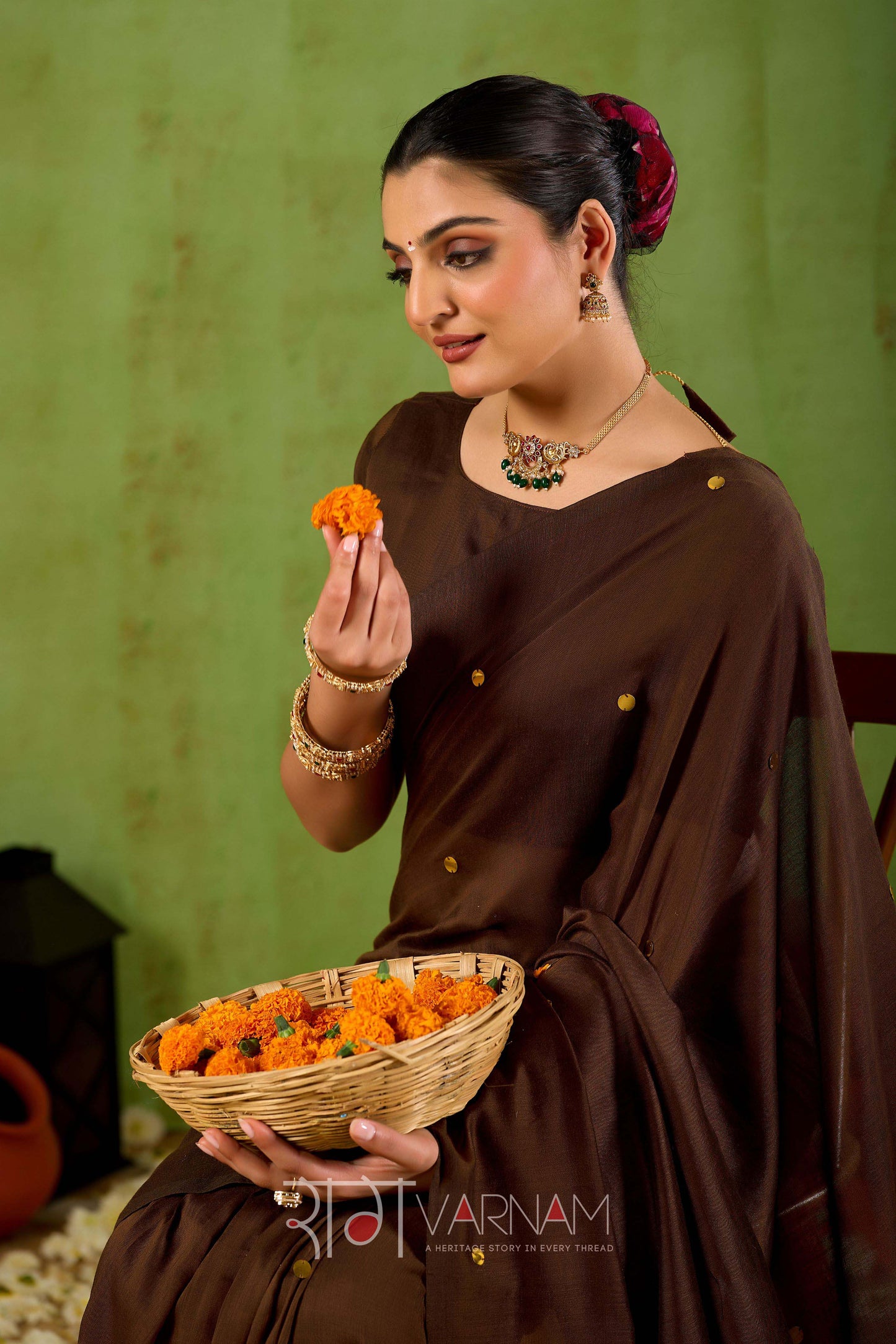 Raag Varnam Coffe  Handloom Gini Cotton Saree