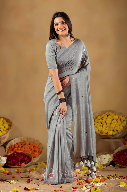 Raag Varnam Grey Handloom Gini Cotton Saree