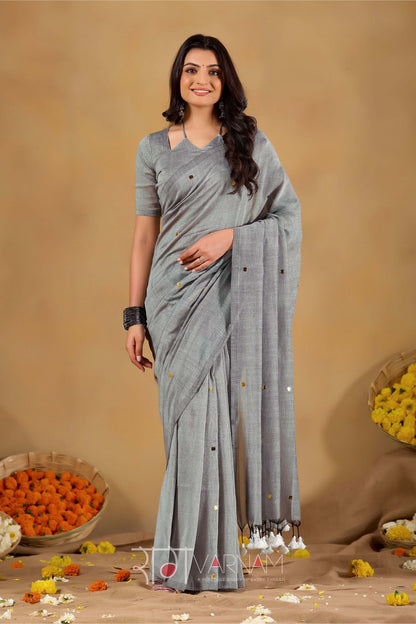 Raag Varnam Grey Handloom Gini Cotton Saree