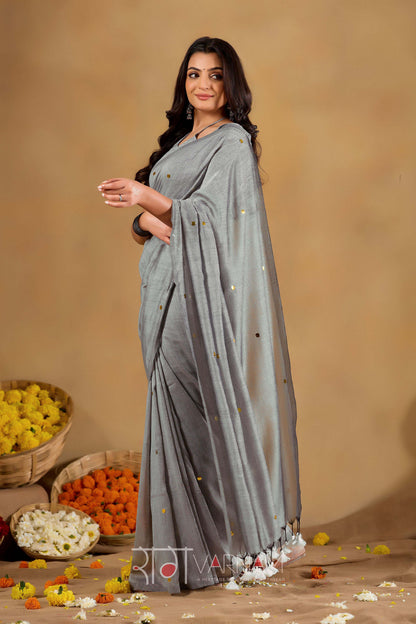 Raag Varnam Grey Handloom Gini Cotton Saree