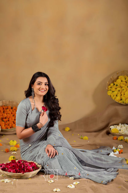 Raag Varnam Grey Handloom Gini Cotton Saree