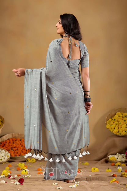 Raag Varnam Grey Handloom Gini Cotton Saree