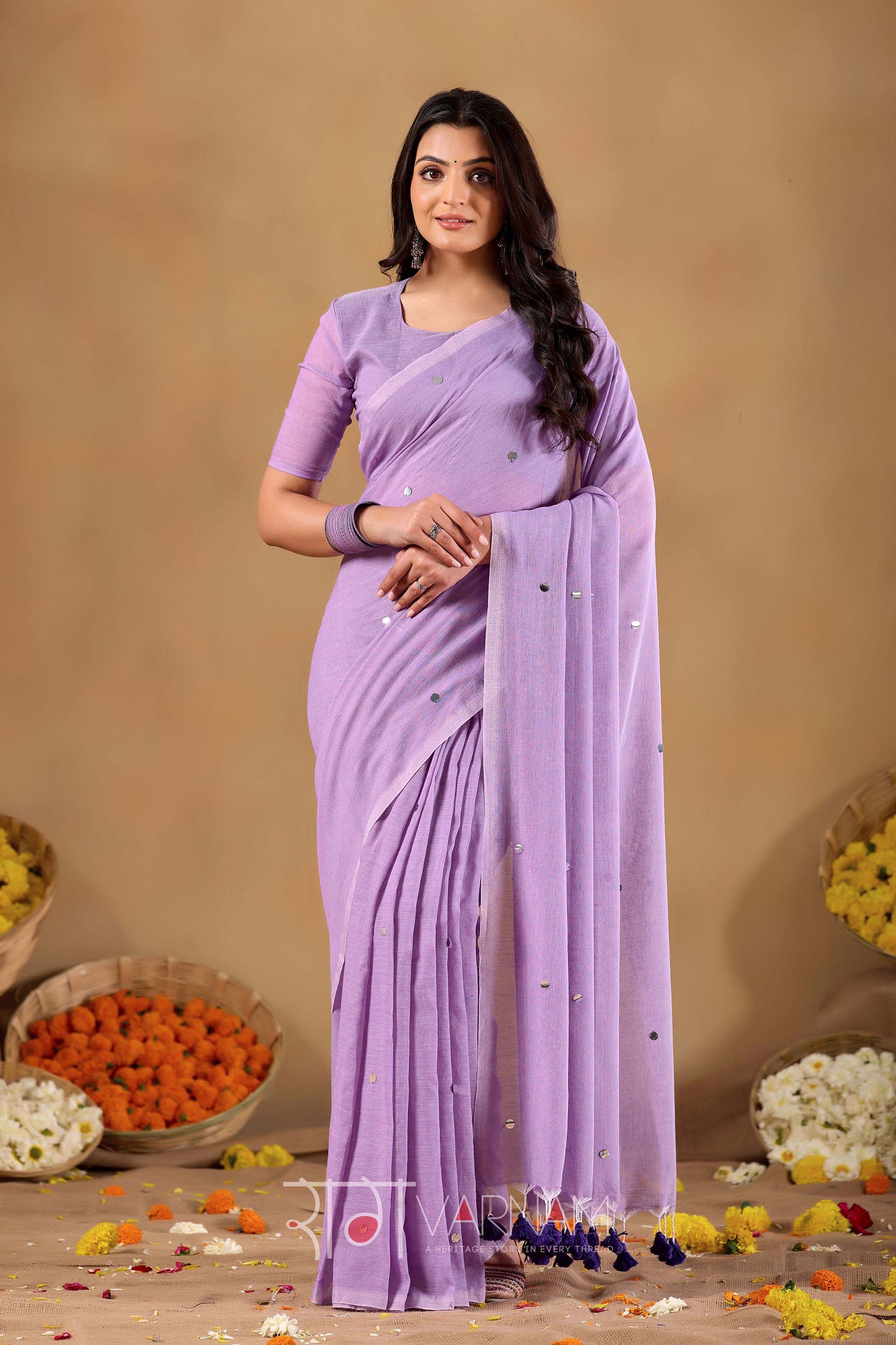 Raag Varnam Lavnder Handloom Gini Cotton Saree