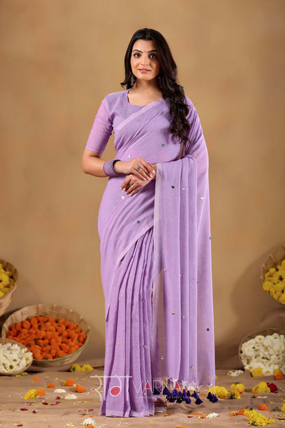 Raag Varnam Lavnder Handloom Gini Cotton Saree