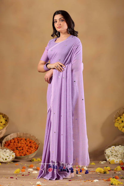 Raag Varnam Lavnder Handloom Gini Cotton Saree