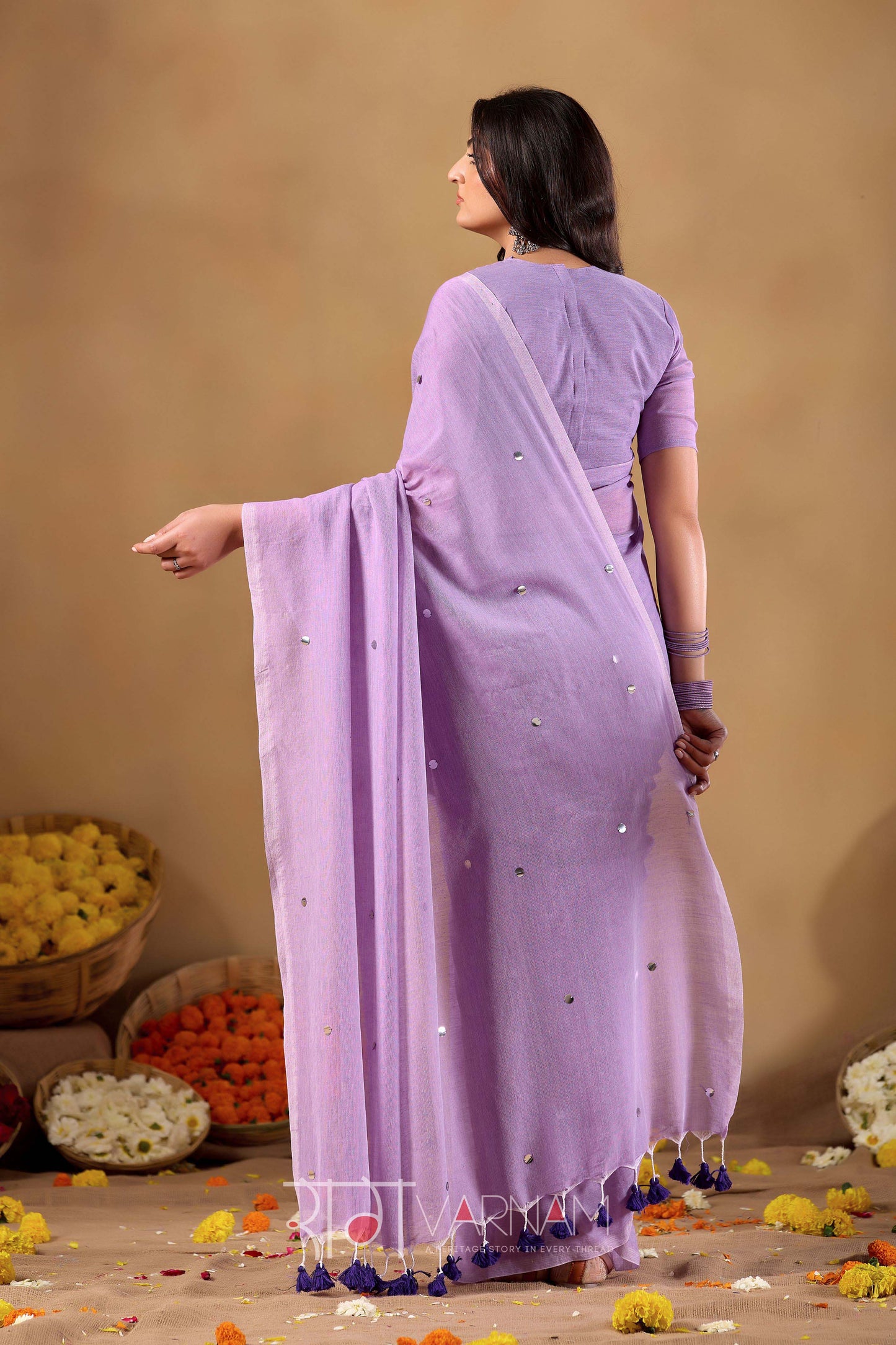 Raag Varnam Lavnder Handloom Gini Cotton Saree