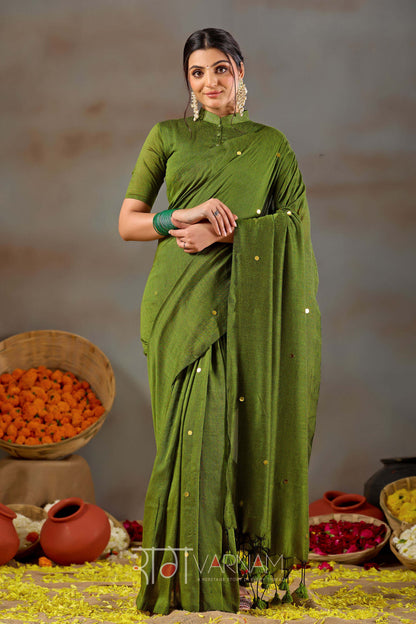 Raag Varnam Green Handloom Gini Cotton Saree
