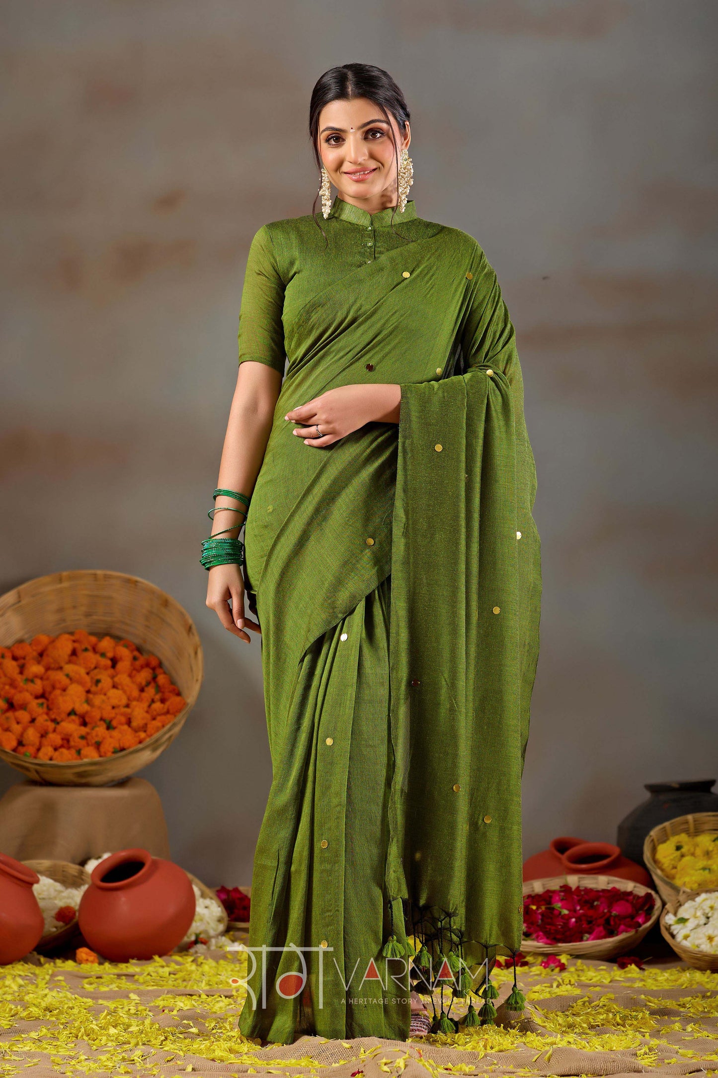 Raag Varnam Green Handloom Gini Cotton Saree